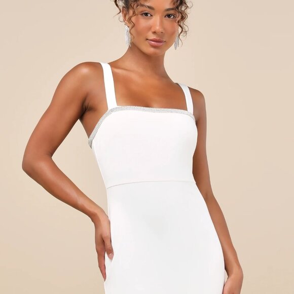 Lulus White Rhinestone Bodycon Mini Dress - Medium - Picture 2 of 4